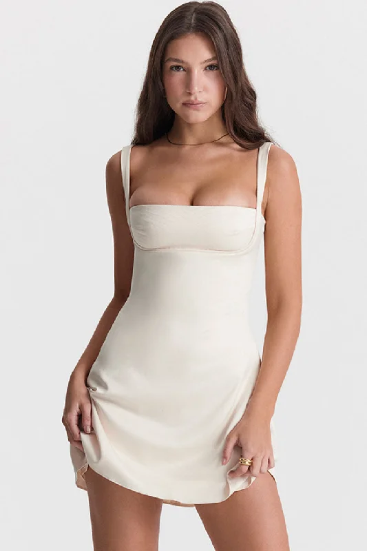 Sexy Satin Square Neck Suspender Strap Summer Party Mini Dress - White Tunics Cozy soft