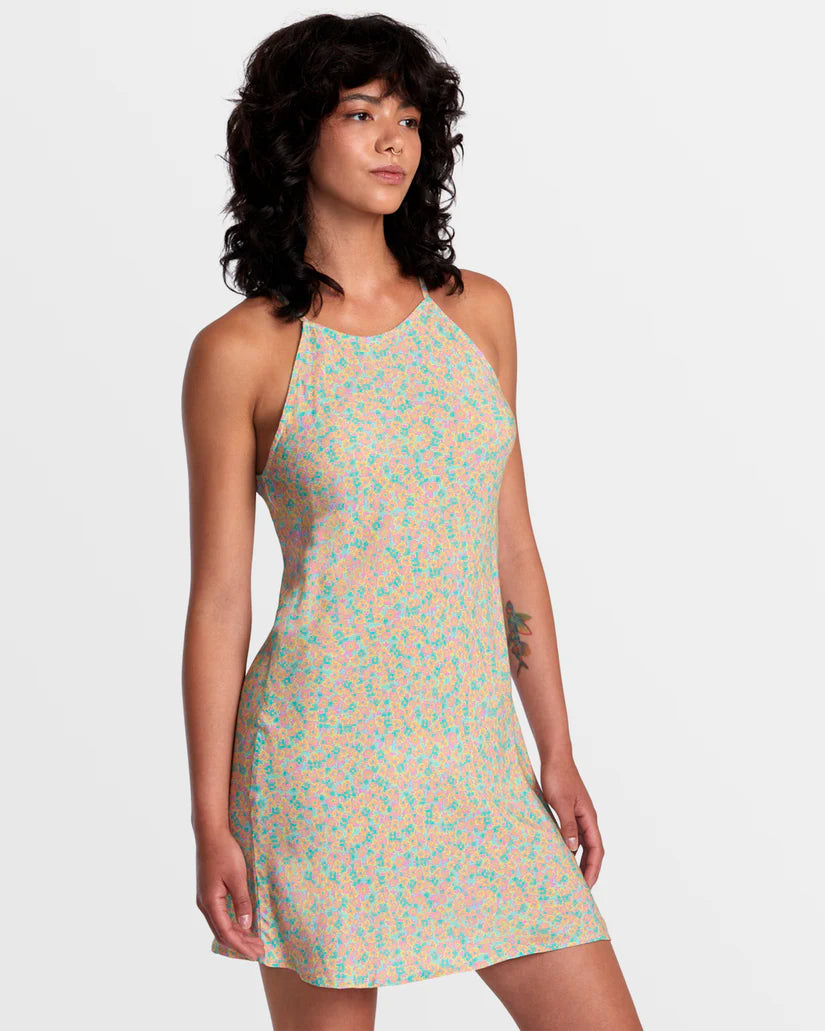 HARLOW HIGH NECK MINI DRESS Neon Green Fashionable Mini Dress with Frills