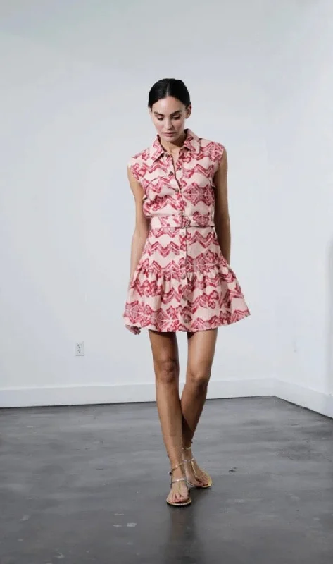 KARINA GRIMALDI: MYRTLE PRINT MINI DRESS - IKAT ROSE Fashionable Mini Dress with Slits