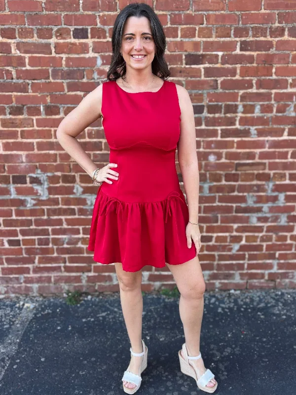 Umgee Red Sleeveless Boatneck Mini Dress Fashionable Summer Mini Dress