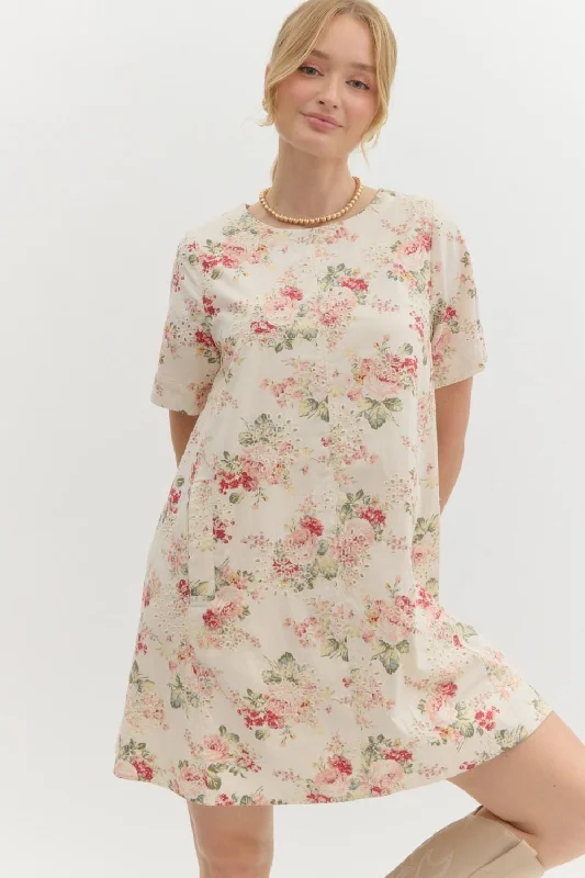 Entro Floral Eyelet Mini Dress Cozy Sweater Mini Dress