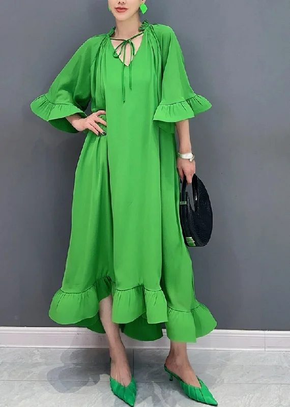 Green Tie Lace Patchwork Maxi Dresses Fall AO1029 Tunics Vintage classic