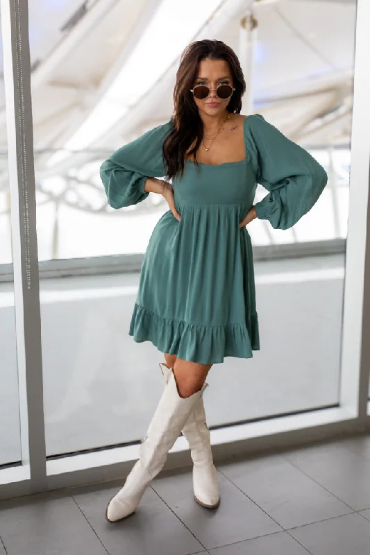 NEW TAYA BABYDOLL MINI DRESS (SAGE GREEN) | BEST SELLER Fashionable Pleated Mini Dress