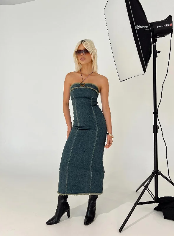 Atun Bandeau Maxi Dress Blue Acid Wash Tunics Spring floral