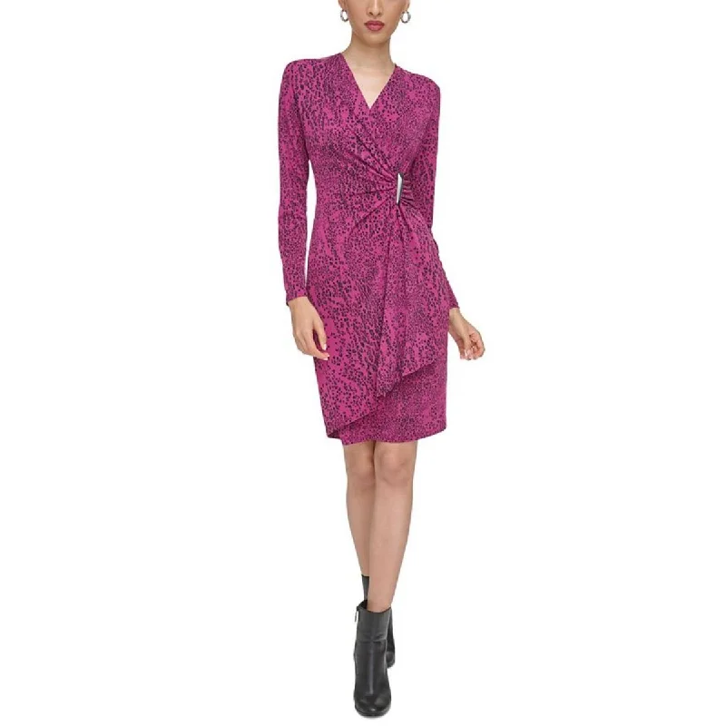 Womens Printed Polyester Mini Dress Crew Neckline Casual
