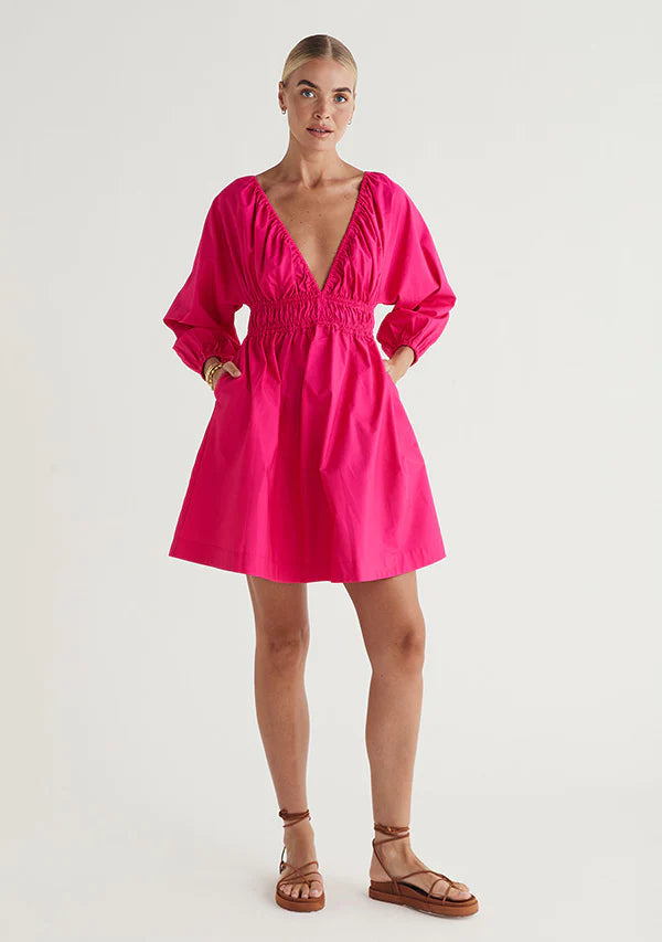 MOS THE LABEL Xenia Mini Dress Cerise Classic Solid Mini Dress