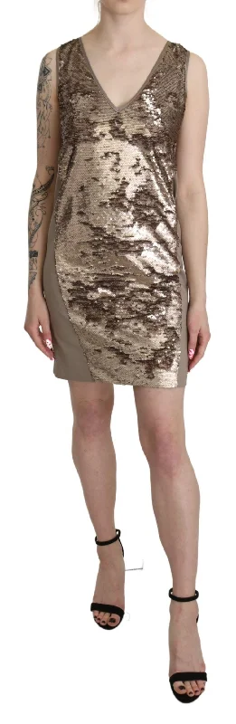 Liu Jo Glamorous V-Neck Sleeveless Sequin Mini Dress Chic Tropical Mini Dress
