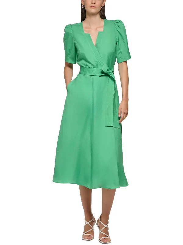 Womens Cotton Belted Midi Dress Tunics Polka dots