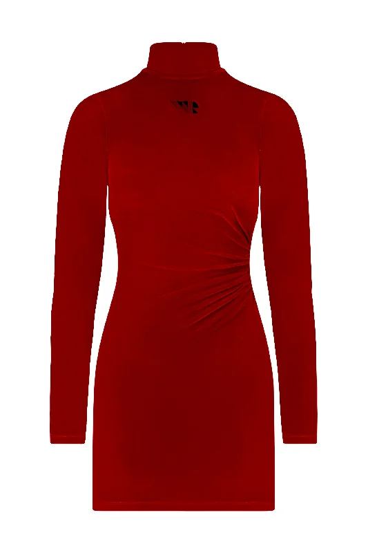 OCTA STRETCH VELVET MINI DRESS Comfortable Off-Shoulder Mini Dress