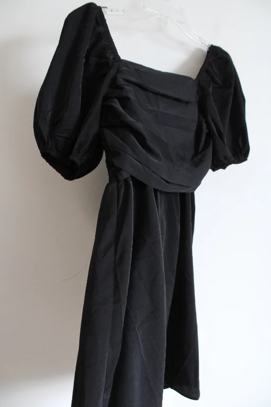 Shein Black Puff Sleeve Mini Dress | S Cozy Ribbed Mini Dress