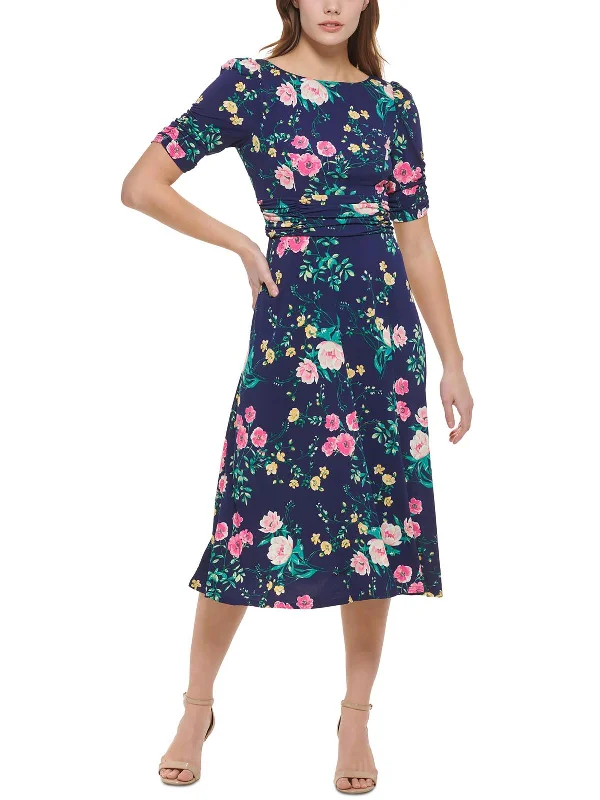 Womens Party Midi Fit & Flare Dress Square Neckline Feminine