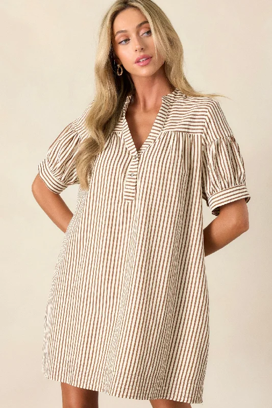 Bitter Sweet Symphony Brown Stripe Mini Dress Elegant Satin Mini Dress