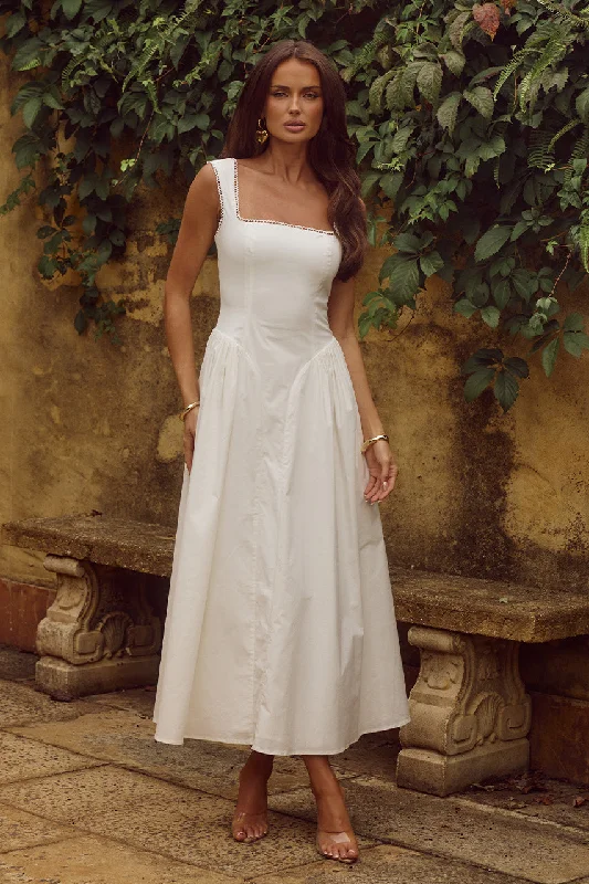Lani Midi Dress - White Crew Neckline Sporty