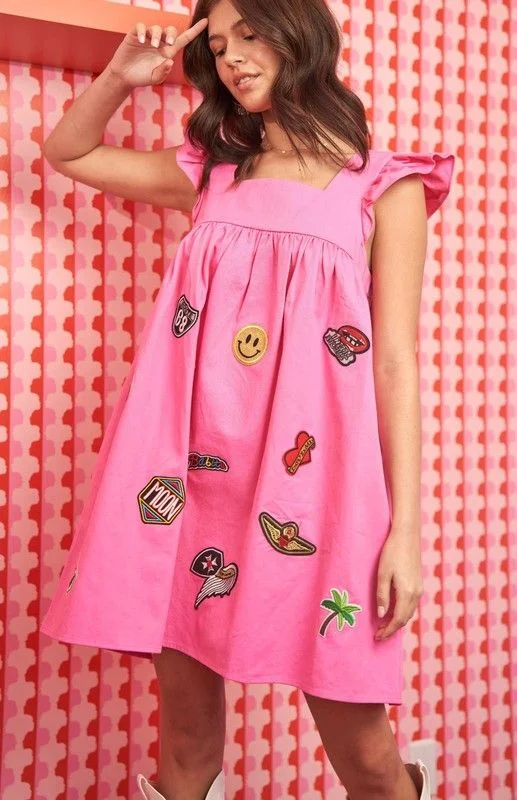 Multi patch ruffled streetwear mini dress Fashionable Lace Mini Dress