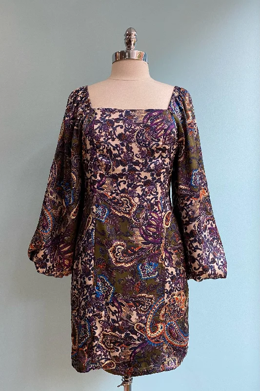 Final Sale Olive Paisley Dolce Mini Dress by Traffic People Trendy A-Line Mini Dress