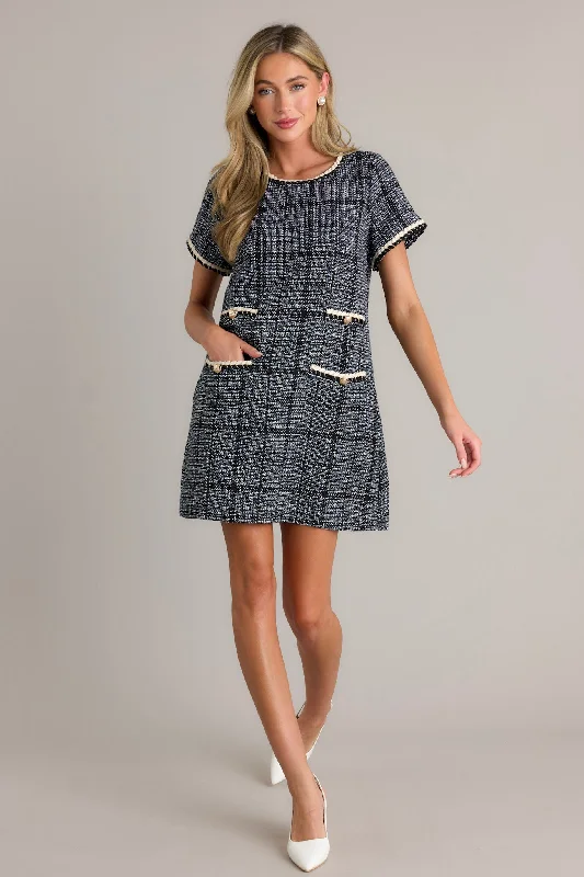 Take My Word Navy Tweed Mini Dress Fashionable Denim Mini Dress