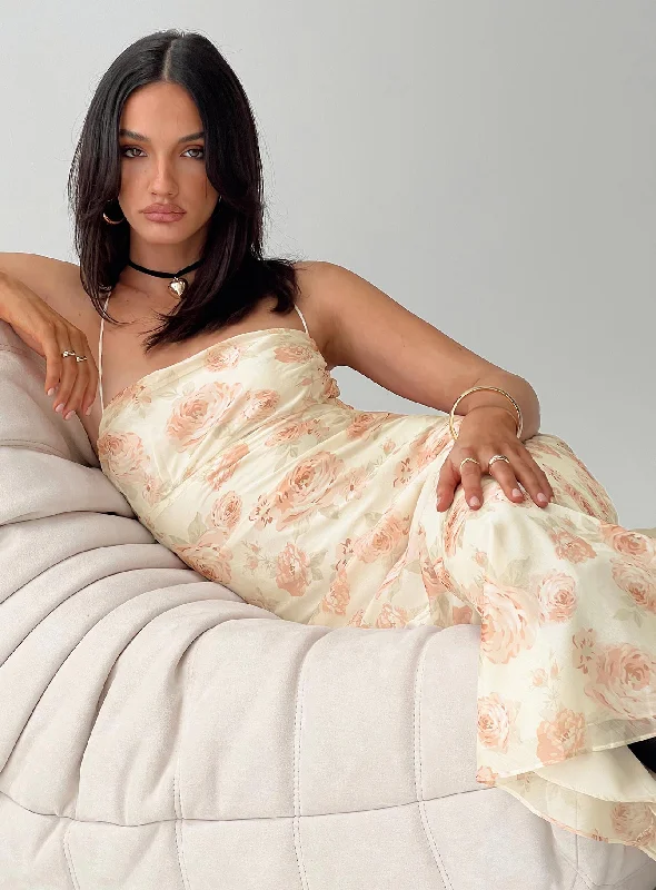 Cartian Strapless Maxi Dress Cream / Pink Floral Tunics Cozy soft
