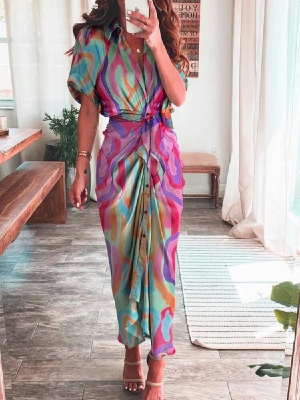 Spring Summer New Temperament Fashion Printed Long Dress Waist Tie-up Shirt Dress Streetwear Woman Clothes Robe Evening Dresses Tunics Ceremony elegant Spring Summer New Temperament Fashion Printed Long Dress Waist Tie-up Shirt Dress Streetwear Woman Clothes Robe Evening Dresses Tunics Ceremony elegant