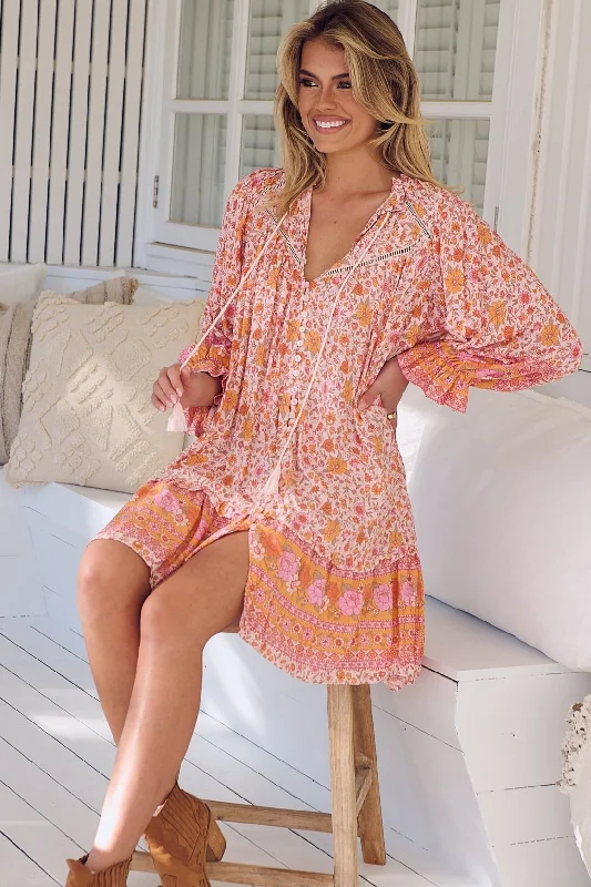 Leni Mini Dress - Pink/Orange Tunic Top Casual