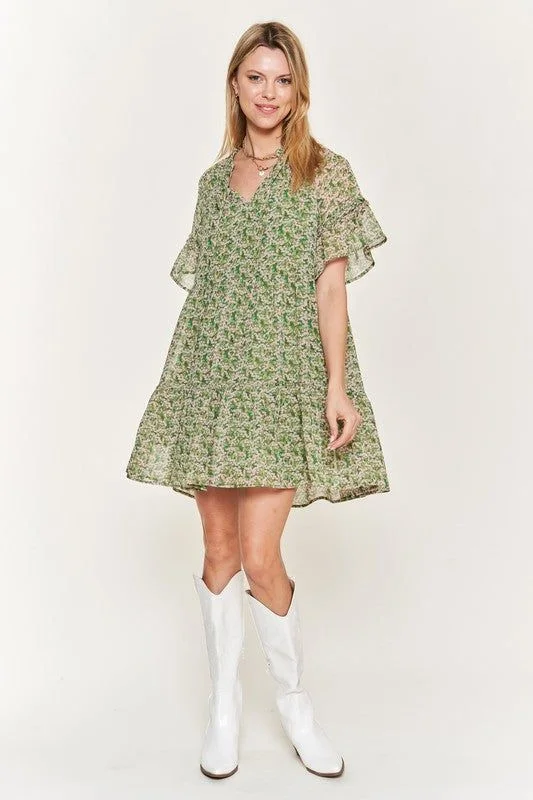 Jade By Jane Floral print v-neck mini dress Comfortable Smocked Mini Dress