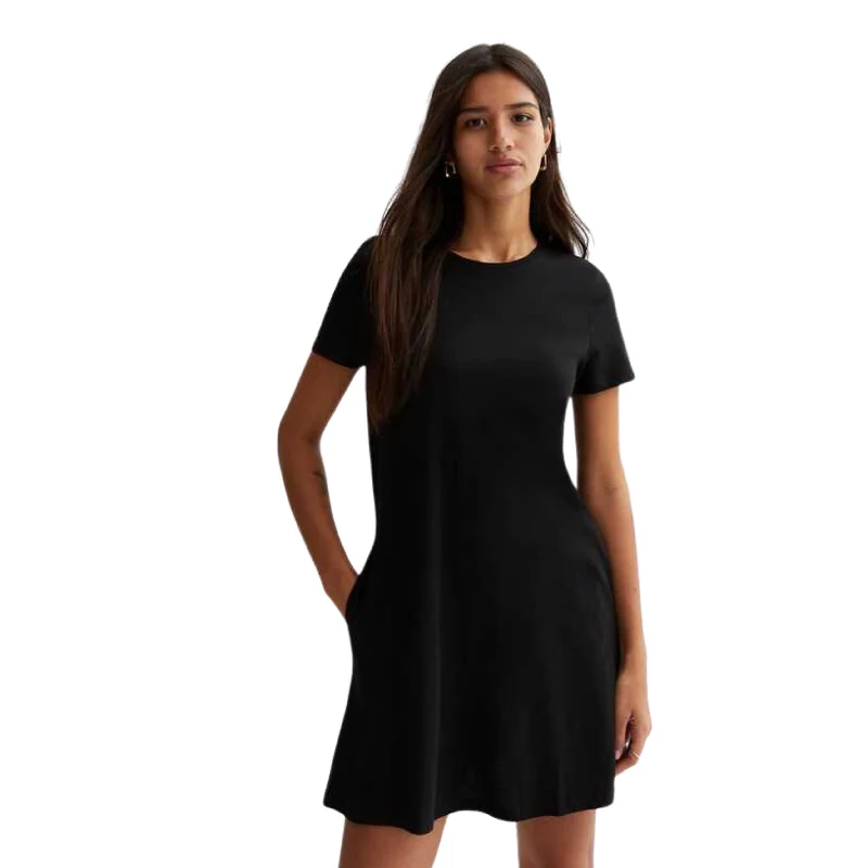 BRANDS & BEYOND - Pocket Short Sleeve Mini Dress Trendy Button-Detail Mini Dress