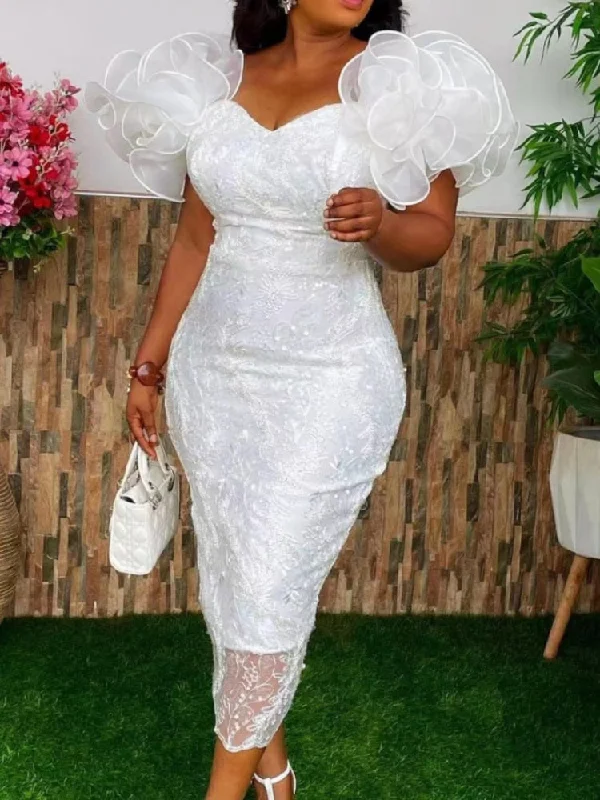 White Dress for Women Classy Party Bodycon Off Shoulder Patchwork Ruffles Sleeves Female Evening Wedding Guest Event Occasion XL Tunics Vintage classic White Dress for Women Classy Party Bodycon Off Shoulder Patchwork Ruffles Sleeves Female Evening Wedding Guest Event Occasion XL Tunics Vintage classic