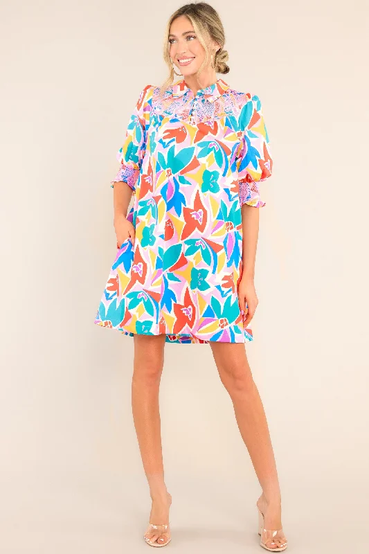 Remember The Journey Rainbow Floral Print Mini Dress Cozy Knit Mini Dress