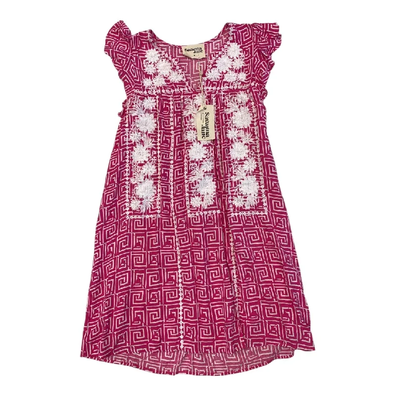 Dress Casual Short By Savanna Jane In Pink & White, Size:M Crew Neckline Sporty