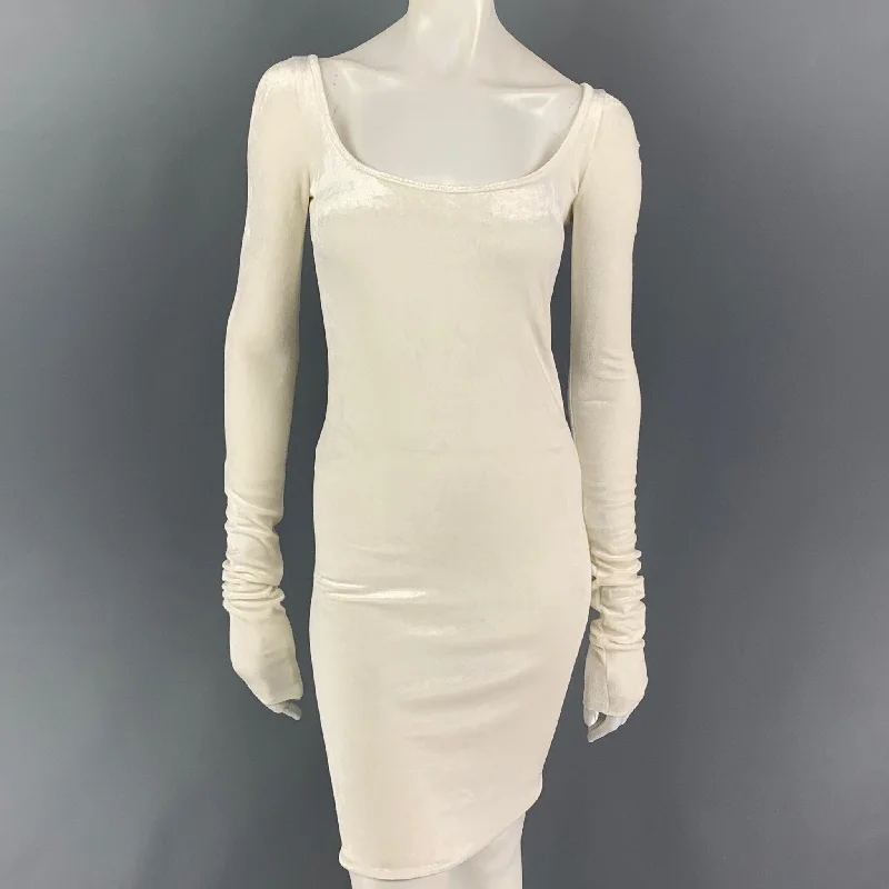 RICK OWENS Size 2 Cream Viscose Nylon Long Sleeve Mini Dress Cozy Cotton Mini Dress