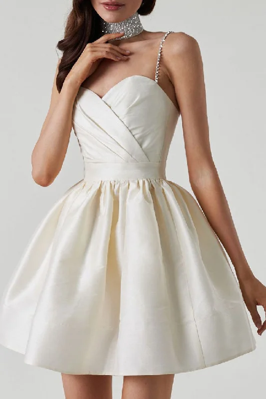 Silky Sweetheart Spaghetti Strap Pleated Satin Skater Mini Dress - White Tunics Formal black Silky Sweetheart Spaghetti Strap Pleated Satin Skater Mini Dress - White Tunics Formal black