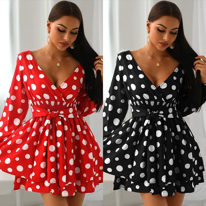 Popular New Waist V-Neck Polka Dot Polka Dot Mini Dress Stylish Sweetheart Neck Mini Dress Popular New Waist V-Neck Polka Dot Polka Dot Mini Dress Stylish Sweetheart Neck Mini Dress