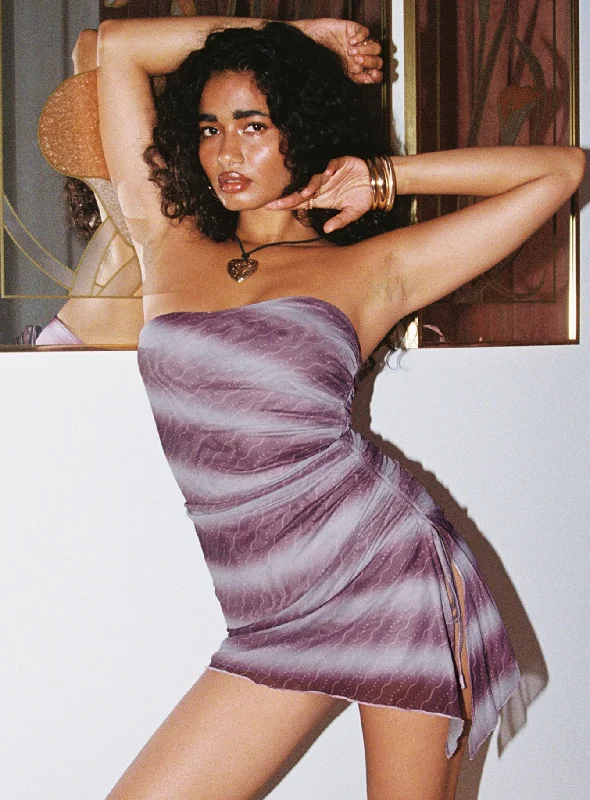 Donelli Mini Dress Purple Stripe Tunics Mesh breathable