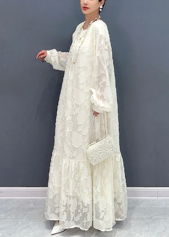 Loose White O Neck Print Tie Waist Maxi Dresses Fall AR1036 Turtleneck Neckline Stylish Loose White O Neck Print Tie Waist Maxi Dresses Fall AR1036 Turtleneck Neckline Stylish