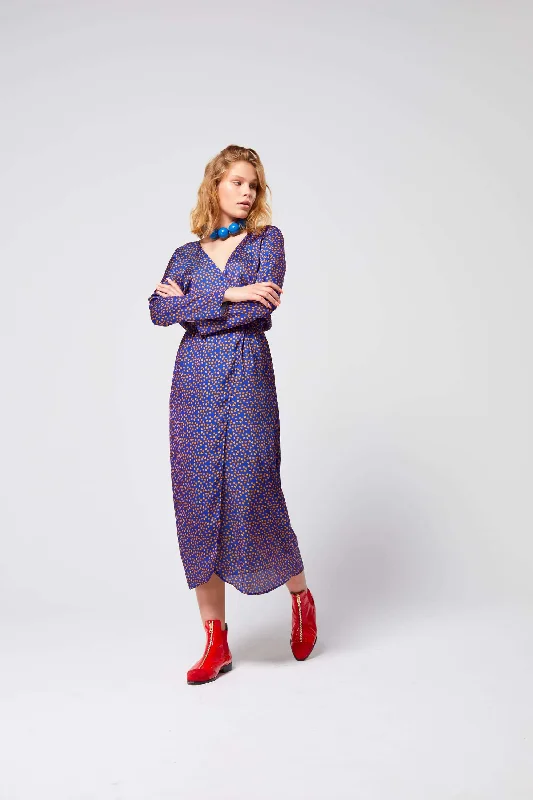 Austria dress in navy blue Messy Dots print Tunics Long Elegant