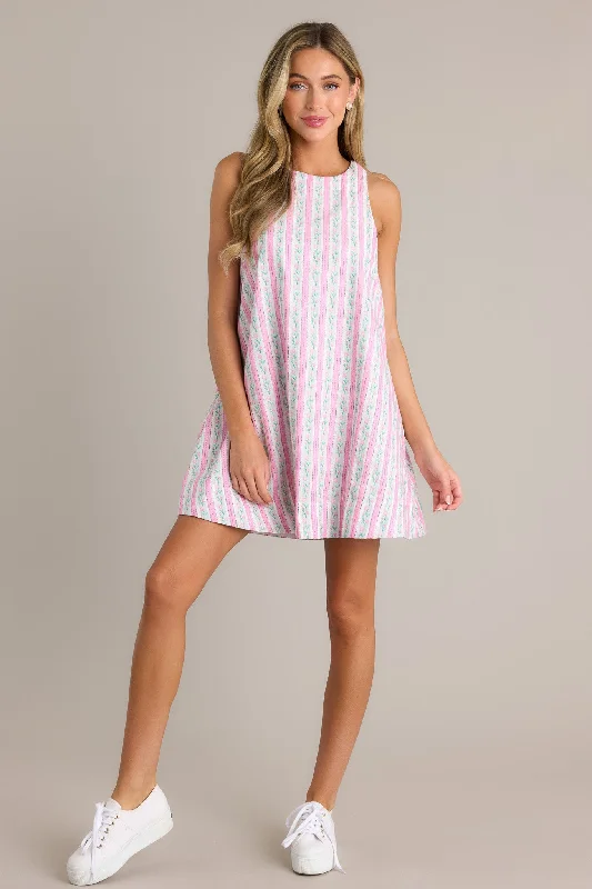 Live In The Now Sleeveless Pink Floral Mini Dress Cozy Knit Mini Dress