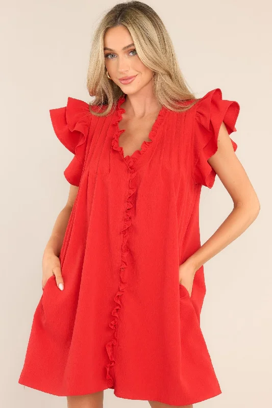 Keep Dreaming Red Flutter Sleeve Mini Dress Trendy Lace Mini Dress