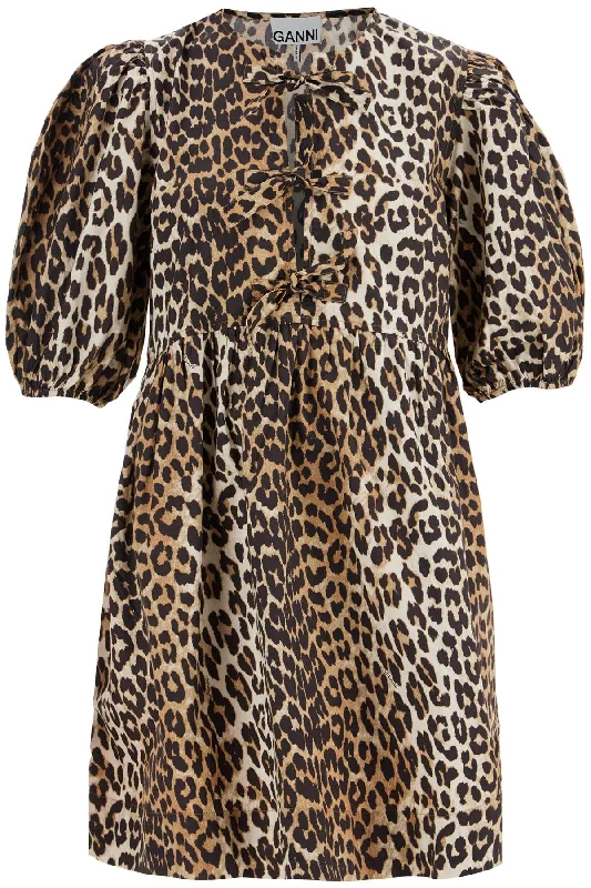 Ganni Women's Printed Tie String Poplin Mini Dress Tunics Bestseller popular