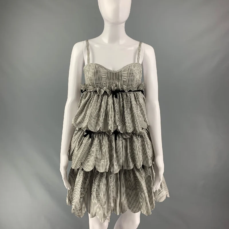 MARC by MARC JACOBS Size 0 White & Gray Silk Stripe Spaghetti Straps Mini Dress Trendy Bodycon Mini Dress