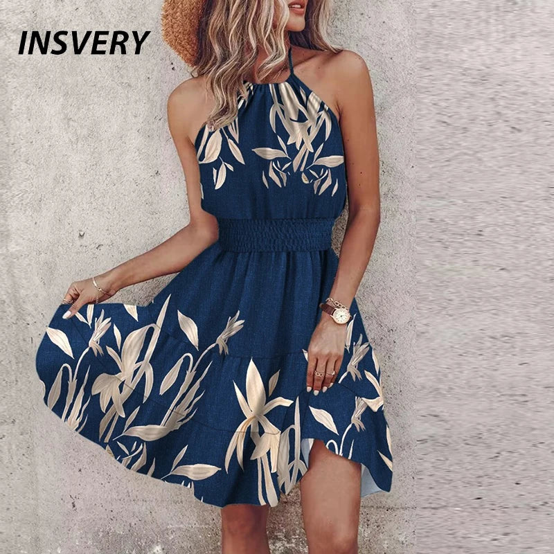 Summer Floral Print Mini Dress Women Sexy Halter Dresses For Women Casual Sleeveless Beach Holiday Dress Boho Comfortable Casual Mini Dress Summer Floral Print Mini Dress Women Sexy Halter Dresses For Women Casual Sleeveless Beach Holiday Dress Boho Comfortable Casual Mini Dress