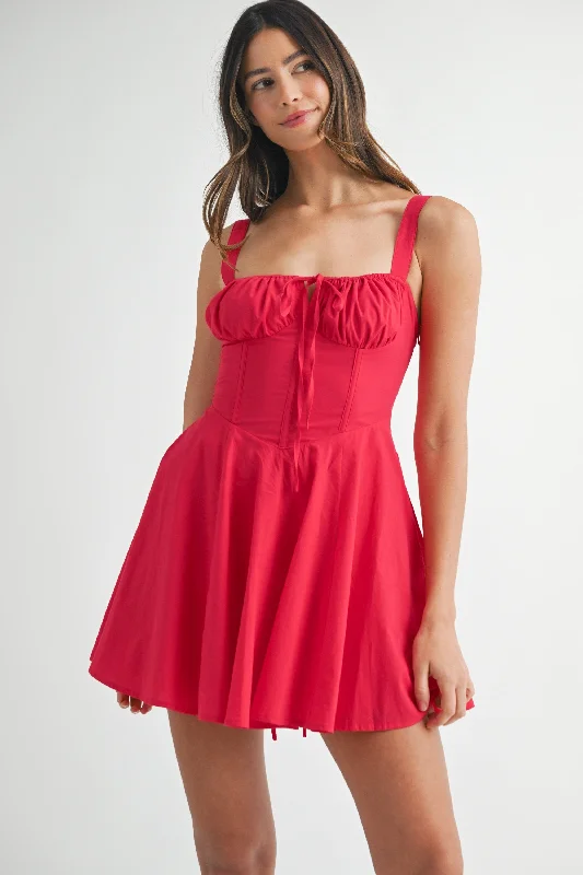 Bustier Back Lace Up Bodice Mini Dress Stylish Sweetheart Neck Mini Dress