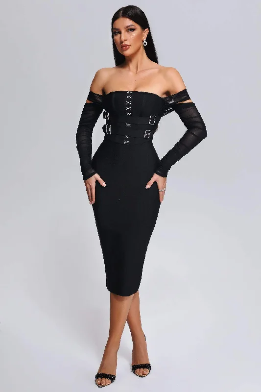 Zjkrl - 2023 New Black Color Women Mesh Long Sleeve Sexy Off the Shoulder Bodycon Mid-calf Dress Bandage Elegant Evening Party Dress Tunics Fall fleece Zjkrl - 2023 New Black Color Women Mesh Long Sleeve Sexy Off the Shoulder Bodycon Mid-calf Dress Bandage Elegant Evening Party Dress Tunics Fall fleece