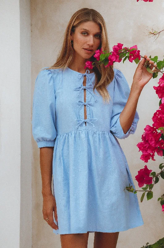 Beatrice Puff Sleeve Linen Mini Dress Stylish Sweetheart Mini Dress
