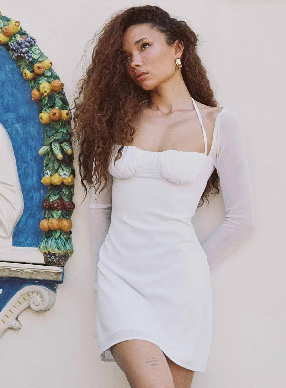 Dyer Sheer Sleeve Mini Dress White Low Impact Tunics Wedding white