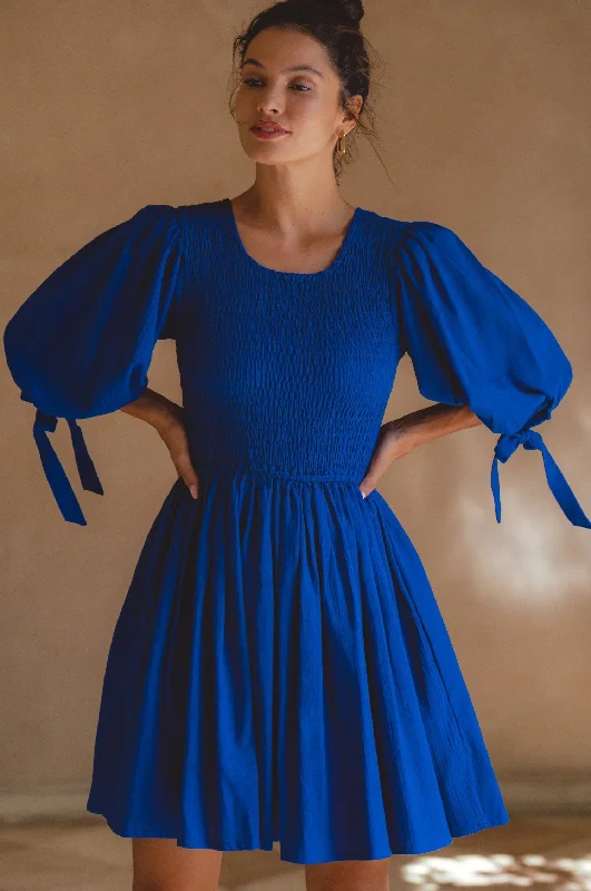 Jolie Puff Sleeve Linen Mini Dress Comfortable Smocked Mini Dress