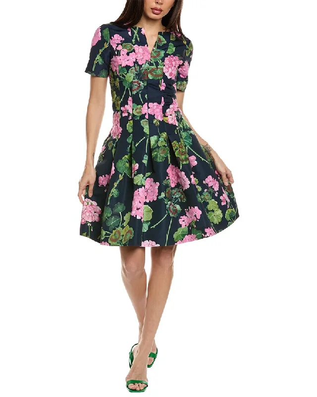 Oscar de la Renta V-Neck Geranium Faille Silk-Lined A-Line Dress Maxi Flowy Bohemian Oscar de la Renta V-Neck Geranium Faille Silk-Lined A-Line Dress Maxi Flowy Bohemian