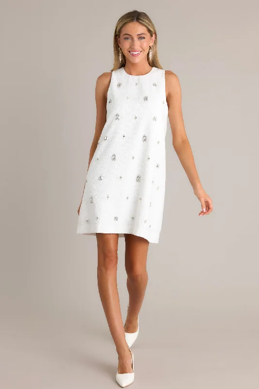 Glimmering Elegance White Rhinestone Mini Dress Trendy A-Line Mini Dress
