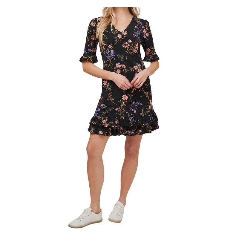 CECE - Floral Ruffled Mini Dress Chic Mini Dress with V-Neck