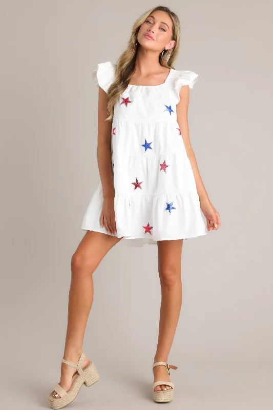 Yankee Doodle Darling White Sequin Mini Dress Classic Black Mini Dress