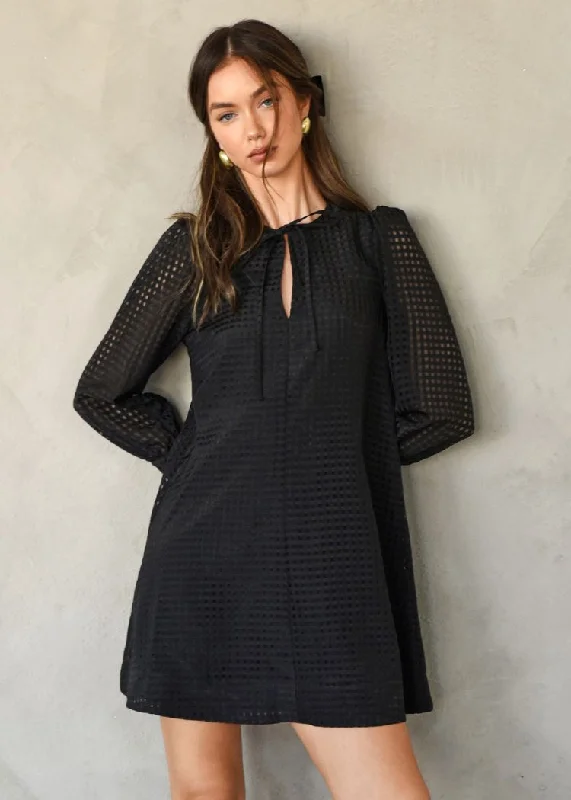 Adelyn Rae Ashley Seersucker Mini Dress- Black Fashionable Mini Dress with Slits