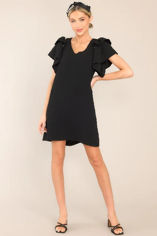 Dancing Through Life Black Mini Dress Elegant Mini Dress with Ruffles